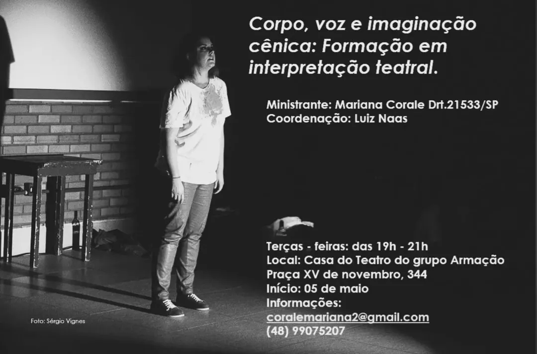 Corpo, voz e imaginação cênica: Formação em interpretação teatral com Mariana Corale.